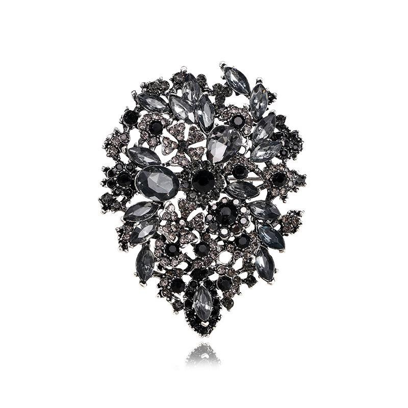 

1 шт. Винтажная большая брошь-цветок, инкрустированная искусственным цирконием, брошь-цветок, банкетная вечеринка, свадебные аксессуары для одежды, модная бижутерия чёрный