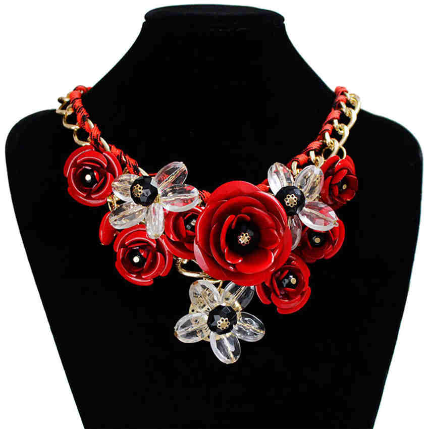 Damen Halskette Bunt gemischt Blumenstil Kette Geflochten Choker Damen Drehmoment Ohrringe