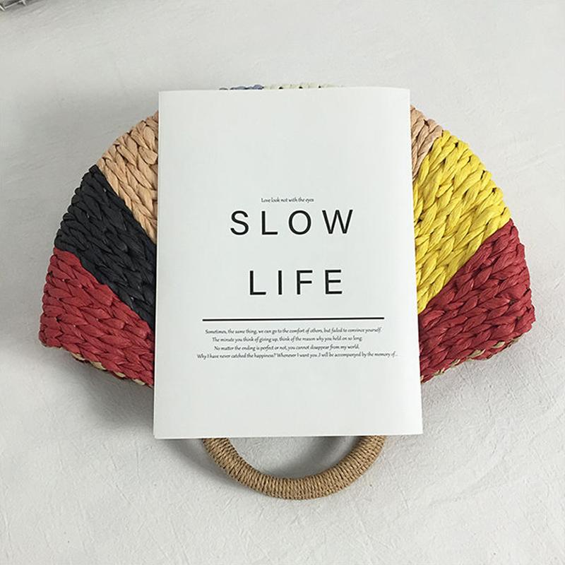 Summer Weaving Women Bags Beach Seaside Multicolor Straw Handbag Lady Travel Handwoven Totes Wrist Handbags KTY