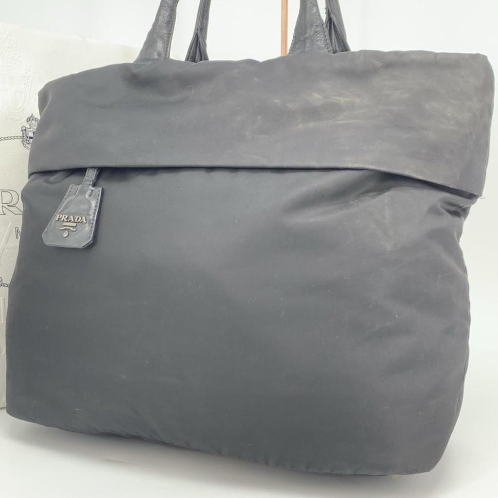 Prada Reversible Tote Bag Handbag Leather Genuine Leather Tessuto Nylon Black Women's Men's Unisex Lightweight