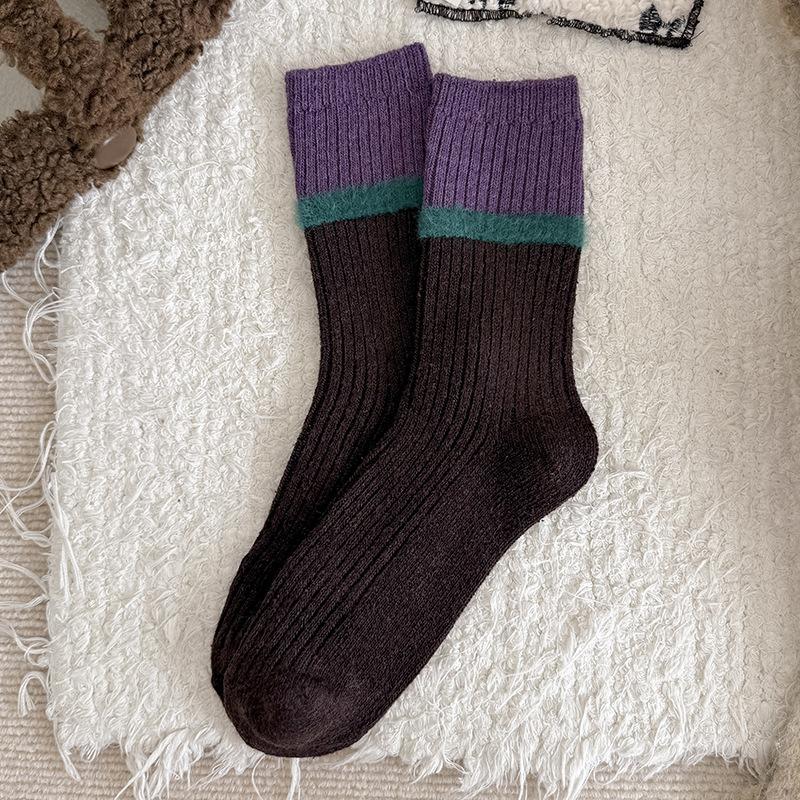 Wool Socks Children'S Stacking Socks Tide Season Warm Color Matching Maillard Retro Velvet Thickened Medium Tube Socks