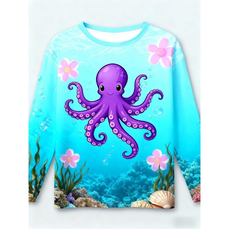 4-15 Years Old Comfortable Polyester Boys Girls Children Long Sleeve T-Shirt Sea Animal Fish 3D Printed T Shirt Kids Clothing