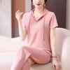 2026 Spring Casual Women's Half-Zip Hooded Sports Suit with Rhinestones - Two-Piece Set for Middle-Aged Moms