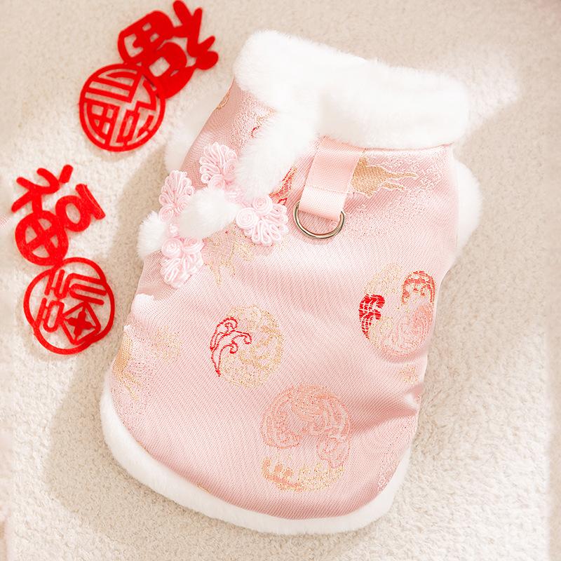 Pet clothing Teddy than bear kitten autumn and winter velvet Tang clothing festive Chinese New Year two-legged clothing dog clothes