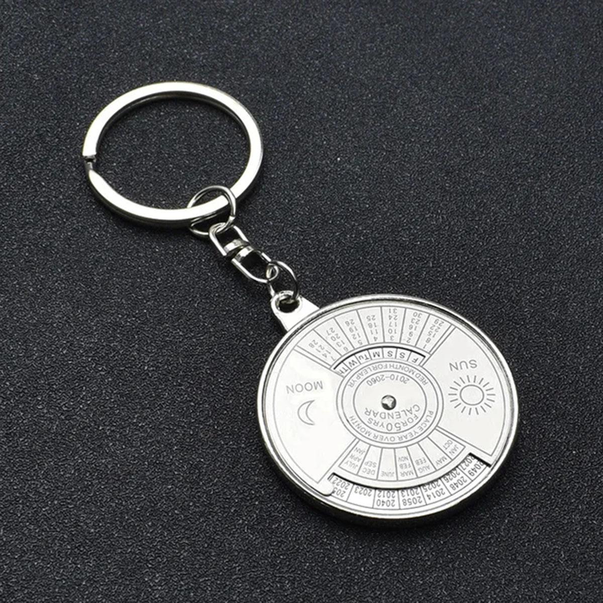 

50 Years Perpetual Calendar Keyring Keychain Silver Alloy Key Ring Keyfob Decoration 8OU9