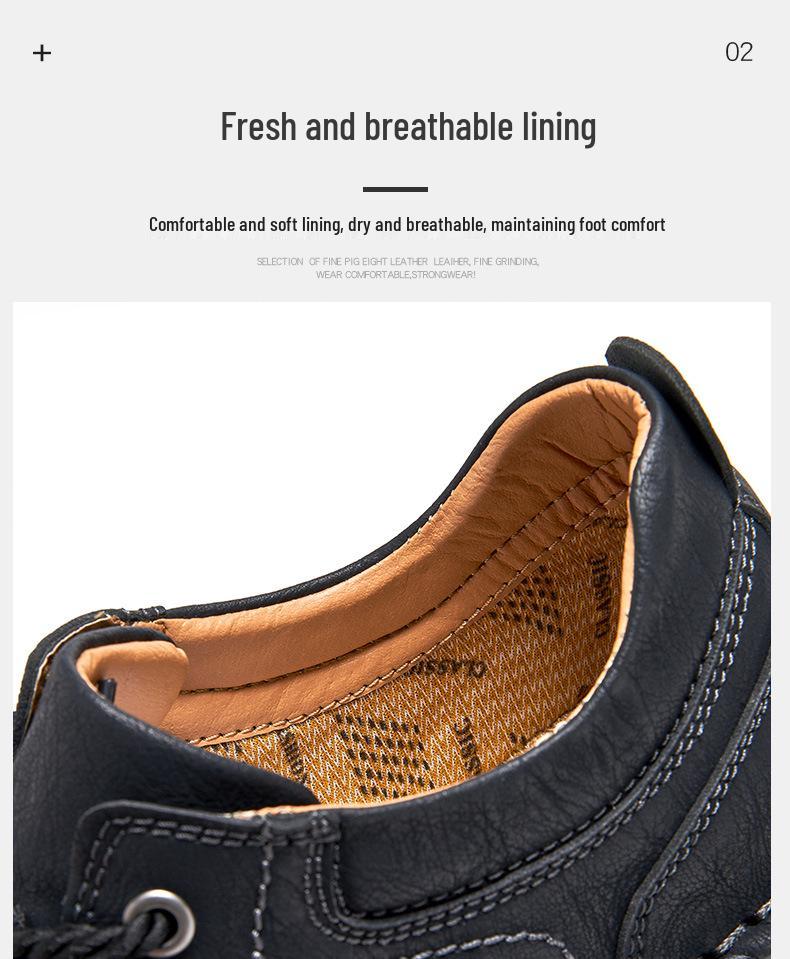2025 Plus Size Hand-stitched Men's Leather Slip-on Casual Low-top Shoes for Spring