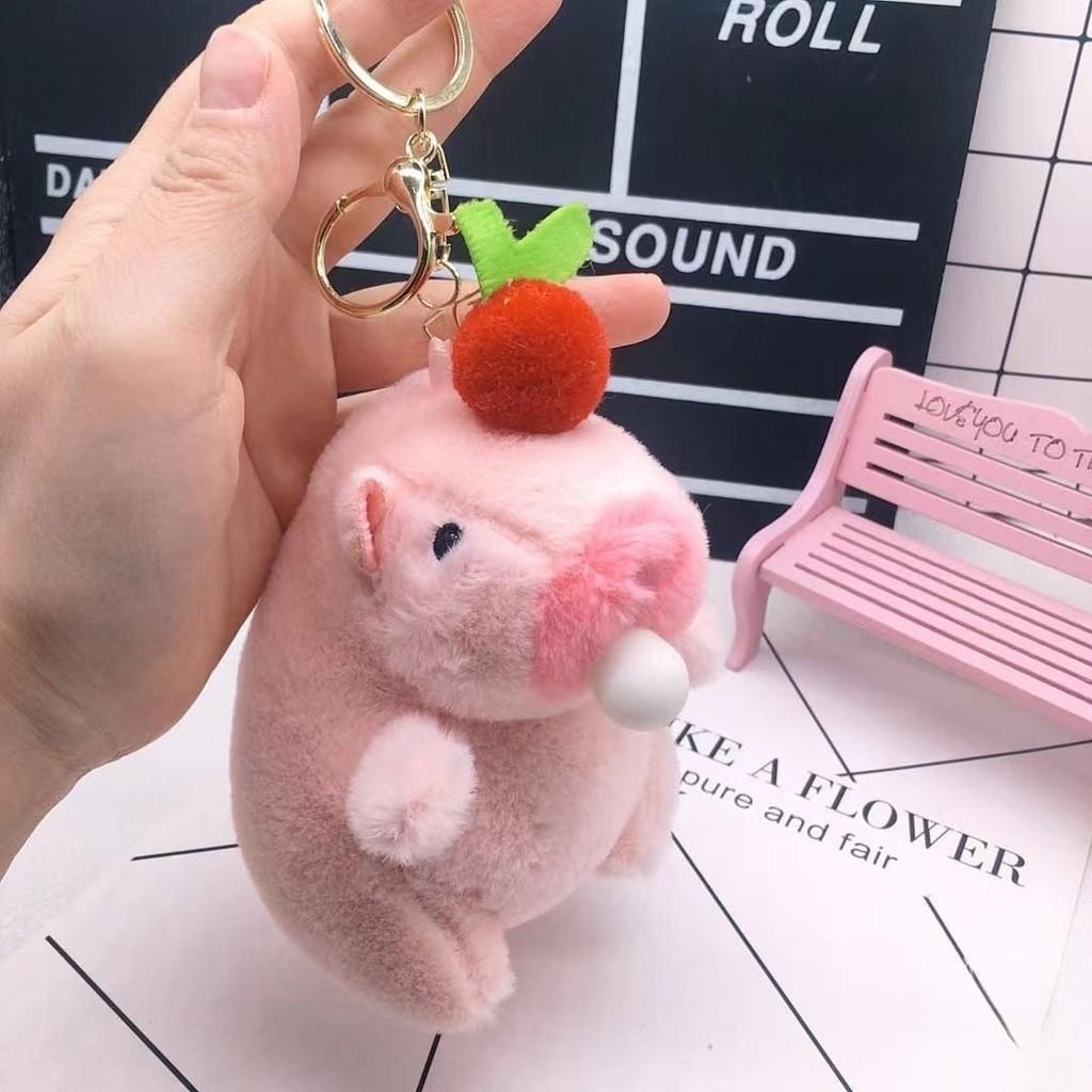 Cute Pink Pp Cotton Capybara Keychain Short Plush Bubble-blowing Animal Charm