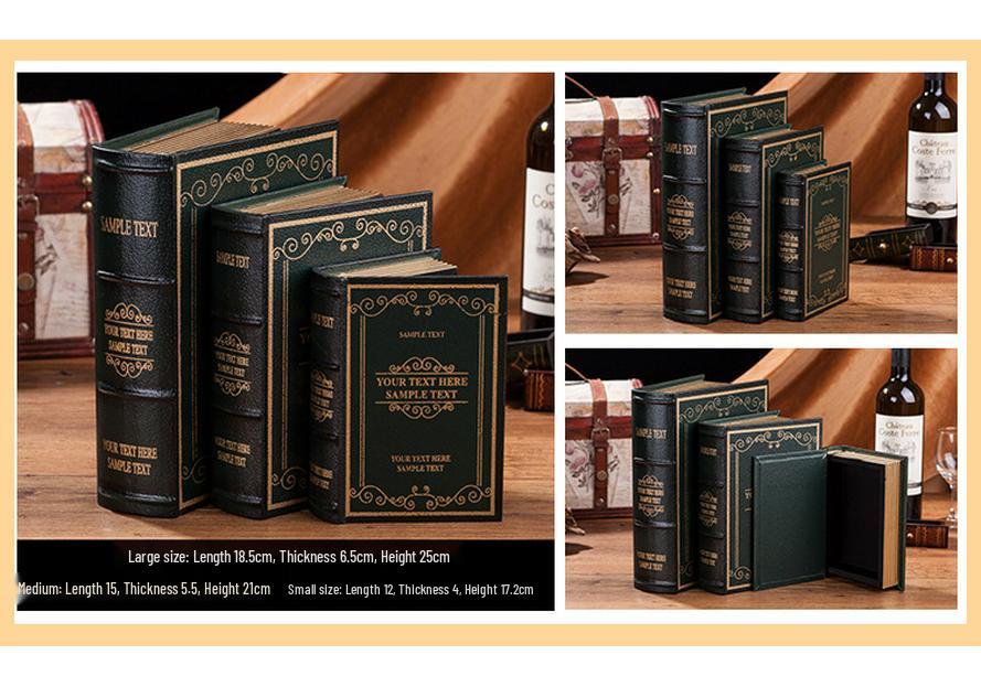 Scatola portaoggetti in legno stile europeo effetto libro – Oggetto decorativo vintage a forma di libro per esposizione