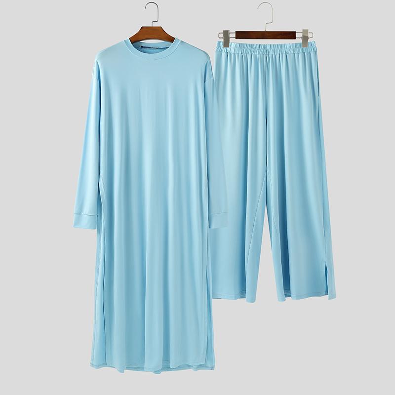 

INCERUN Two-piece Suits Men Long Sleeve Slpits Tunic Tops Loose Pants Outfit Casual Sets 5XL синій