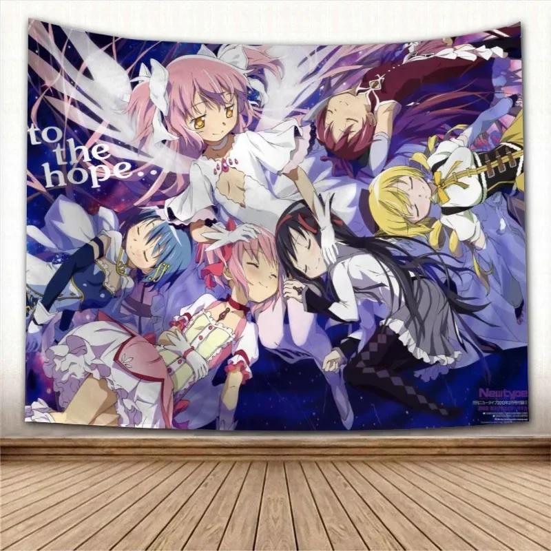 Puella Magi Madoka Magica Kawaii Anime Tapestry Psychedelic Decorative Carpet Wall Fabric For Living Room Bedroom Accessories