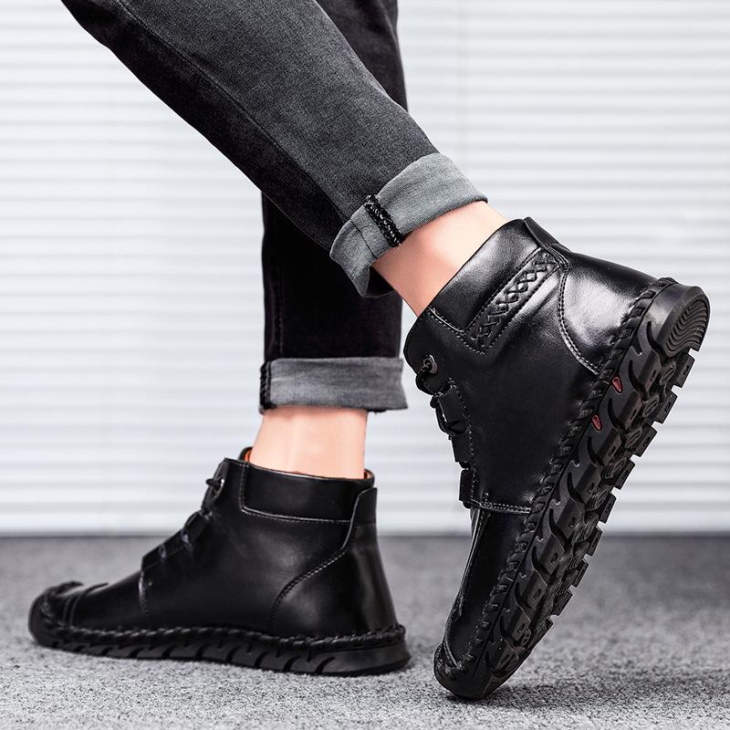 Autumn and winter high-top men's Martin boots men's velvet handmade casual leather boots men's short boots large size