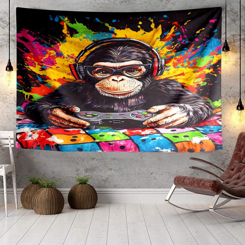 Tapisserie d'Aventure de Joueur Singe, Tapisserie au Design Unique, Décoration Murale pour Chambre à Coucher, Salon, Salle de Jeux, Cadeaux de Fête Chaleureux pour Fans