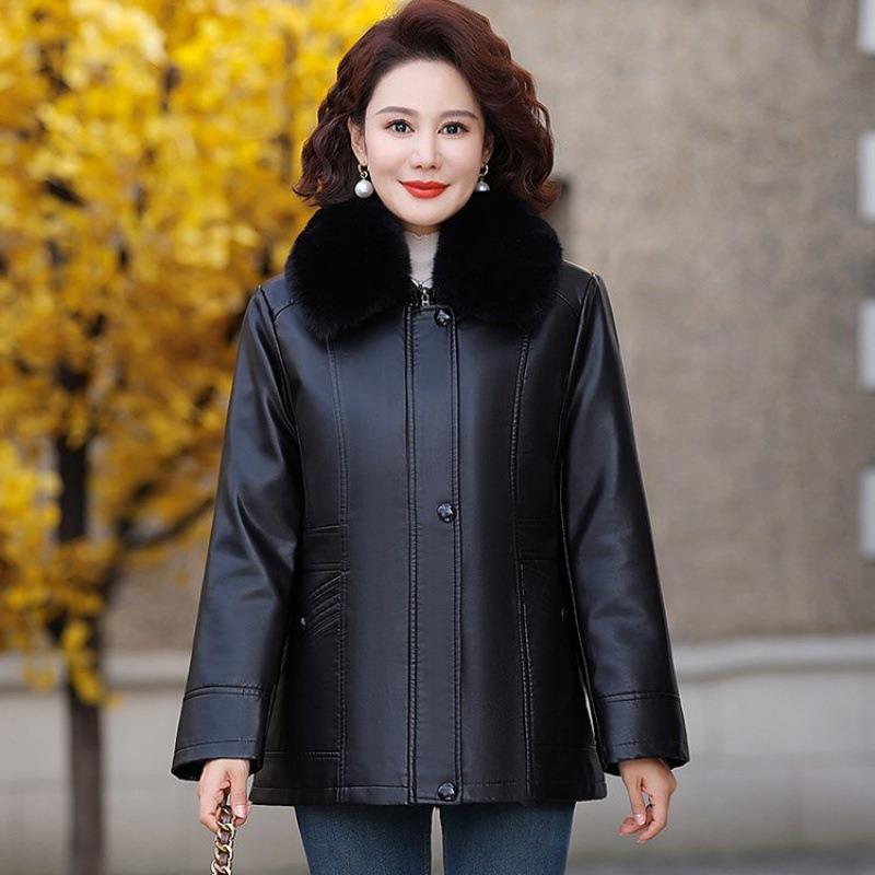 

Winter velvet thickened leather jacket women s removable liner leather cotton-padded jacket 1XL [recommended 80-50kg]