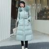 Winter Women Cotton Jacket with Hood Neck Protection Long Sleeves Pockets Mid-calf Length Zipper Closure Padded Coat Solid Color Windproof Outwear