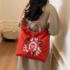Literary Small Fresh Embroidery Pony Contrasting Color Large Capacity Women's Armpit Bag New Women's Shoulder Messenger Bag