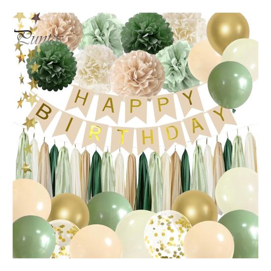 Birthday Party Decorations Happy Birthday Banner Balloons Paper Pom Pom Tassel Garland Set for Women Grils Kids Birthday Party Supplies