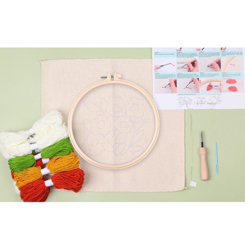 Flower Punching Needle Embroidery Set with Pattern Instruction Hoop Yarn Needle for Adult Beginner Punching Needle Set
