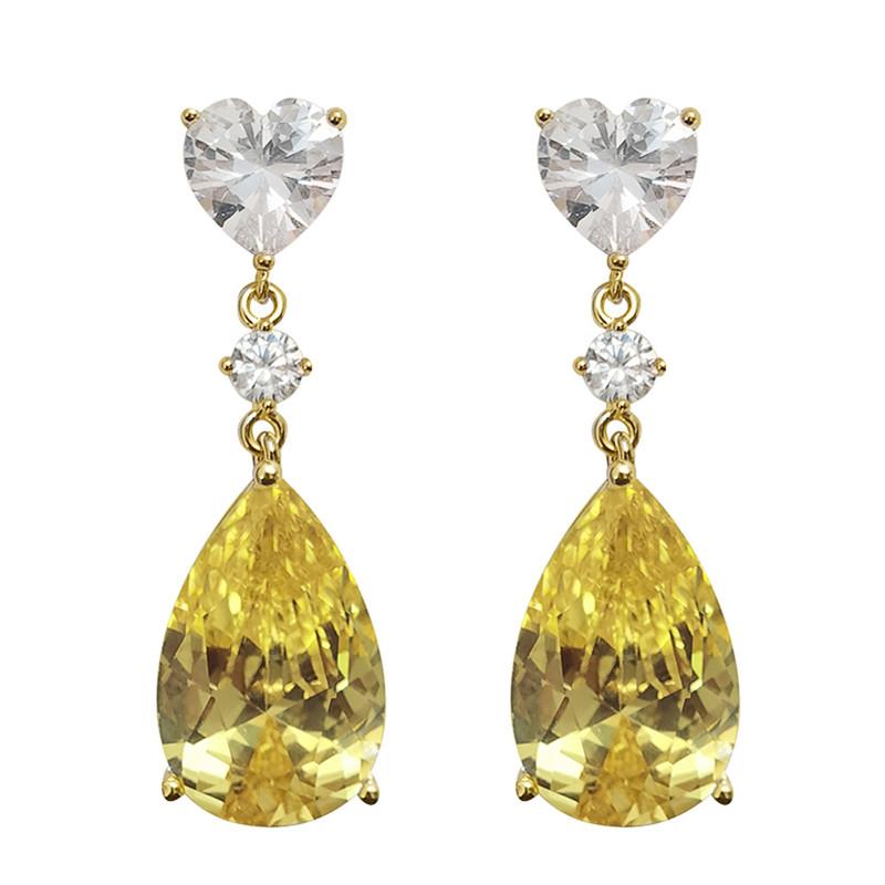 925 Sterling Silver Yellow Pear Cubic Zirconia Drop Earrings Luxury Fashion Women Ear Accessories for Engagement Wedding JewelryGood product
