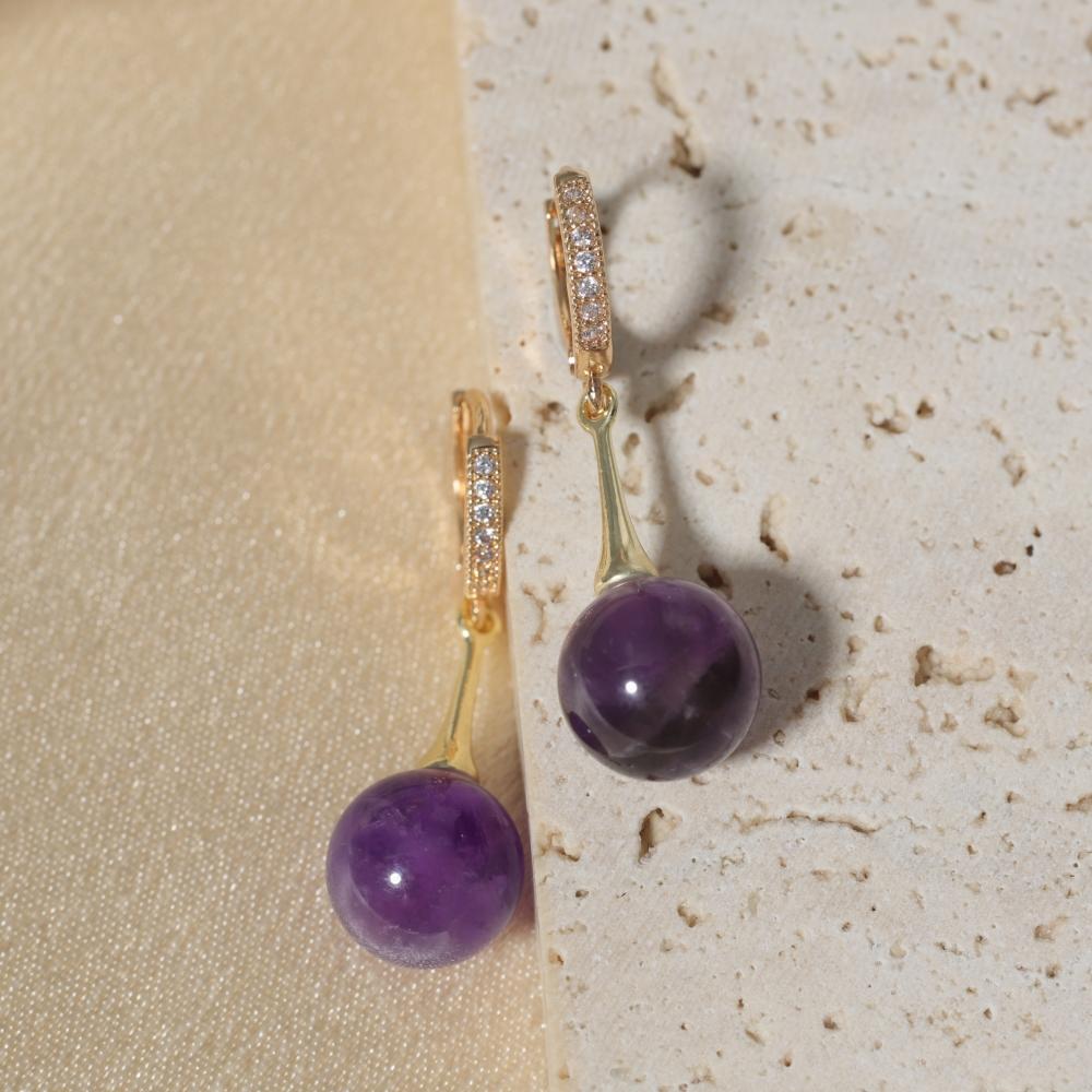 Fashion Three-color Round Imitation Jade Stone Dangle Earrings for Women Cubic Zirconia Jewelry Christmas Party Accessories