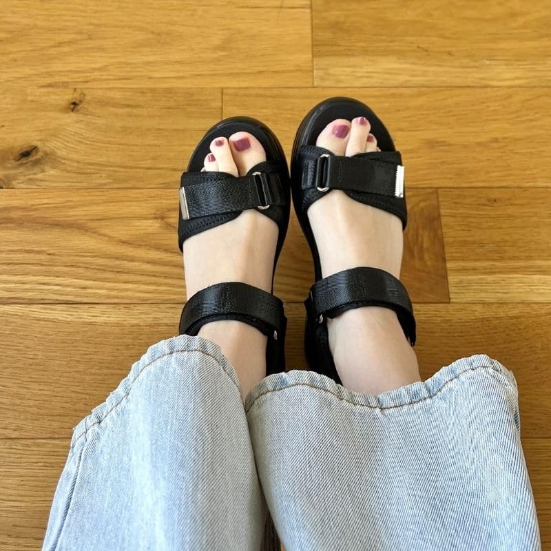 Oriental Traffic Sports Sandals with Platform Comfortable to Walk and Double Available in Plus and Small Sizes 42207 Black Women's Soles, in,