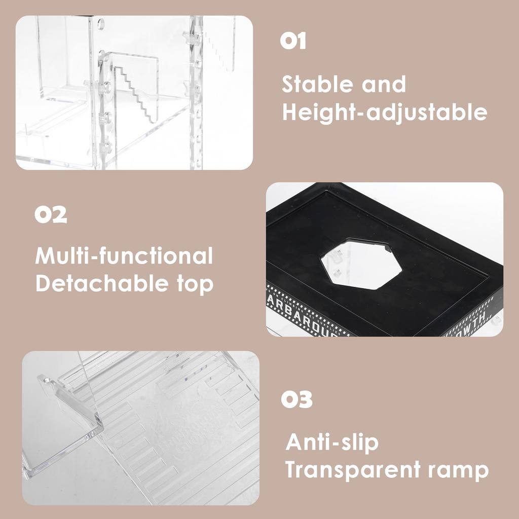 Turtle Basking Platform PC Turtle Sunbathing Warm Room with Nonslip Ramp Adjustable Height Transparent Turtle Tank Accessories