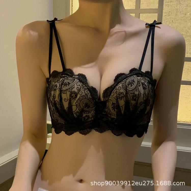 Lace small breasts gather underwear women's no steel ring sexy underwear upper support anti-sagging and large thickened bra cover set
