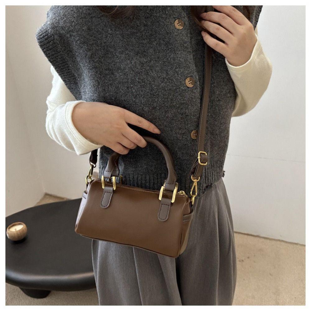French Style Bowling Bag Elegant Women Handbags Vintage Boston Shoulder Bag  School