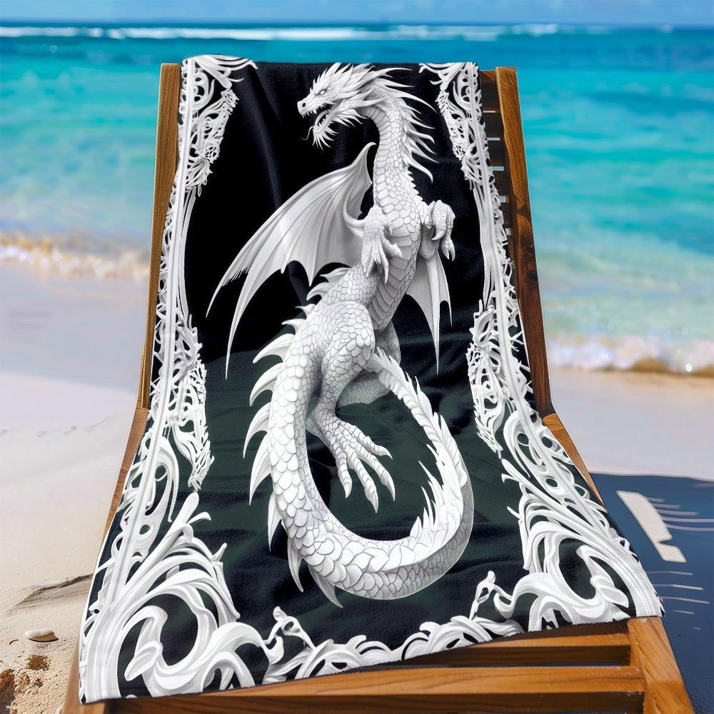 Gothic White Dragon Beach Towel Patterned Sunscreen And Windproof Suitable For Swimming Pool Camping Travel Blanket