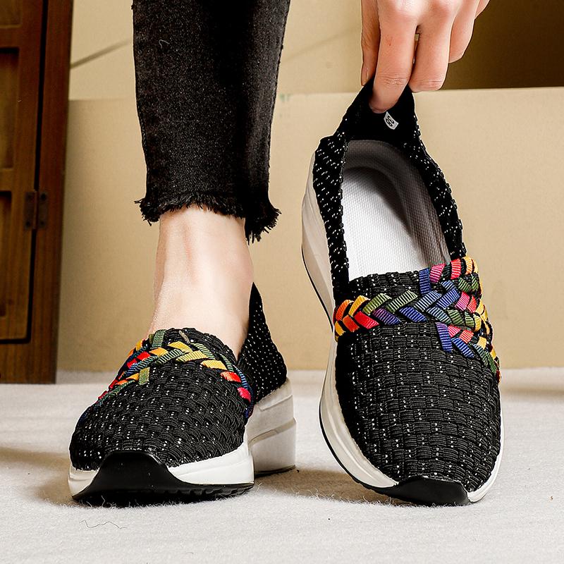 STRONGSHEN Spring Women Handmade Woven Shoes Wedge Sandals Platform Shoe Women Slip On Breathable Loafers Women Footwear