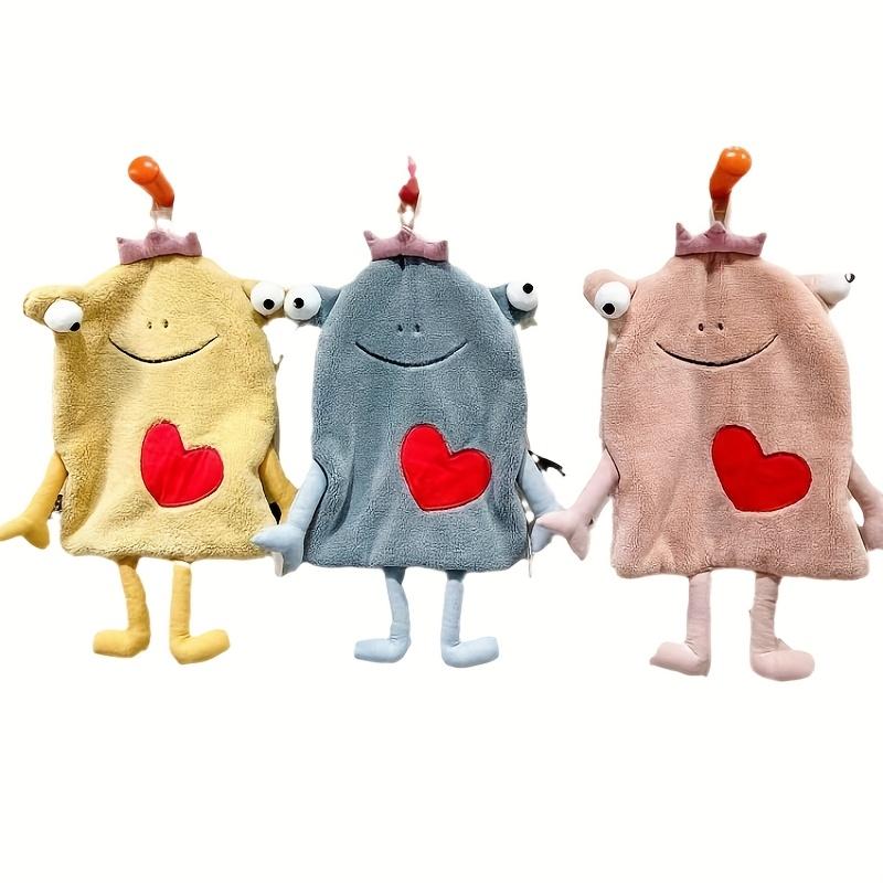 

Whimsical Cartoon Character Hand Towels Coral Fleece QuickDry Absorbent Kitchen Towels with Playful Heart Crown Designs, жовтий