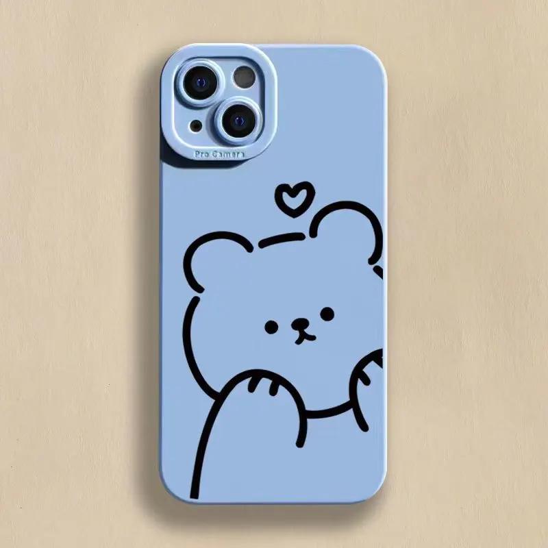 Minimalist Bear Silicone Phone Case For iPhone 16 15 14 13 12 11 Pro Max XS X XR 7 8 SE Back Cover Clear Funda