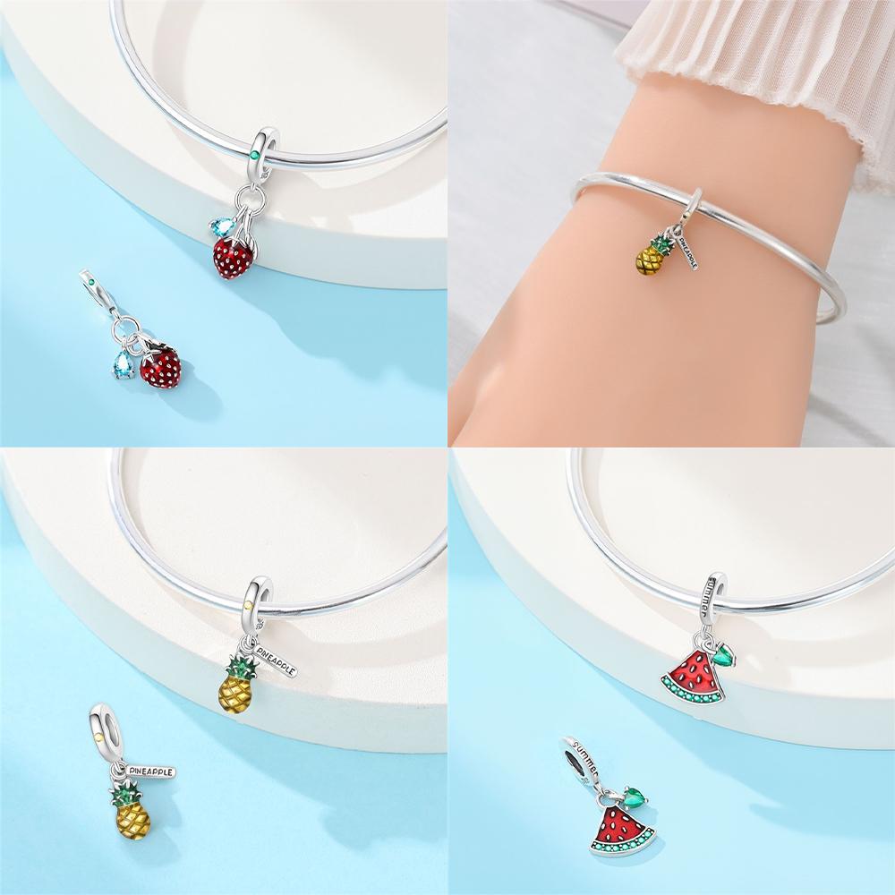 Original Pineapple Red Watermelon Strawberry Pendant Copper Bead Fit Women Bracelet Diy Girl Jewelry Valentine Gift