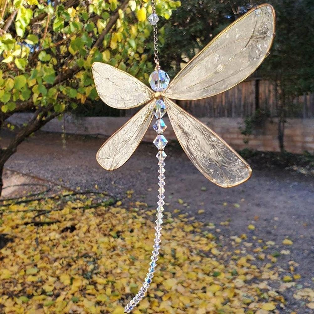 Dragonfly Crystal Suncatcher with Beads, Hanging Ornament for Home, Office, Garden, Car