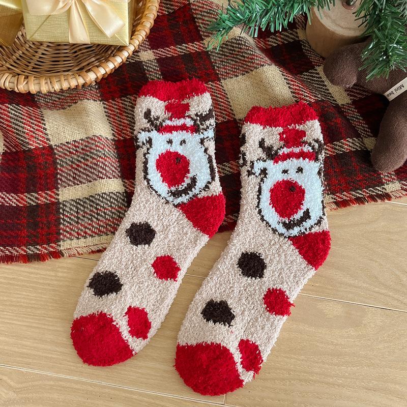 10Pair 24 Christmas Socks Women'S Coral Fleece Thickened Thermal Tube Socks Sleeping Socks Cartoon Half Fleece Floor Socks