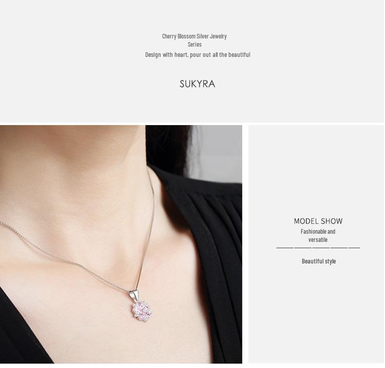925 Silver Cherry Blossom Pendant Necklace - Simple, Versatile Clavicle Chain for Women, Ideal Birthday Gift