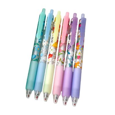 6 Pcs Retractable Gel Pen Floral Neutral Pen Black Ink Pressing Pen Quick-Drying Writing Pen Journaling Pen for Student