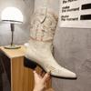 Women's Boots Retro Autumn Winter White Mid Calf Boots Big Size 42 Women Comfy Walking Female Western Cowboy Boot Women's Shoes