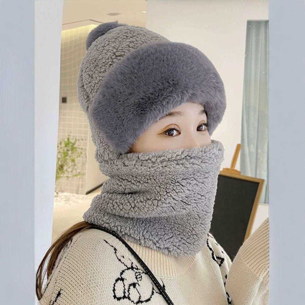 NORTHWOOD Winter Women's Beanies Hat with Plush Thickened Cycling Windproof Proof Scarf Mask Integrated Warm Ear Protection Hat