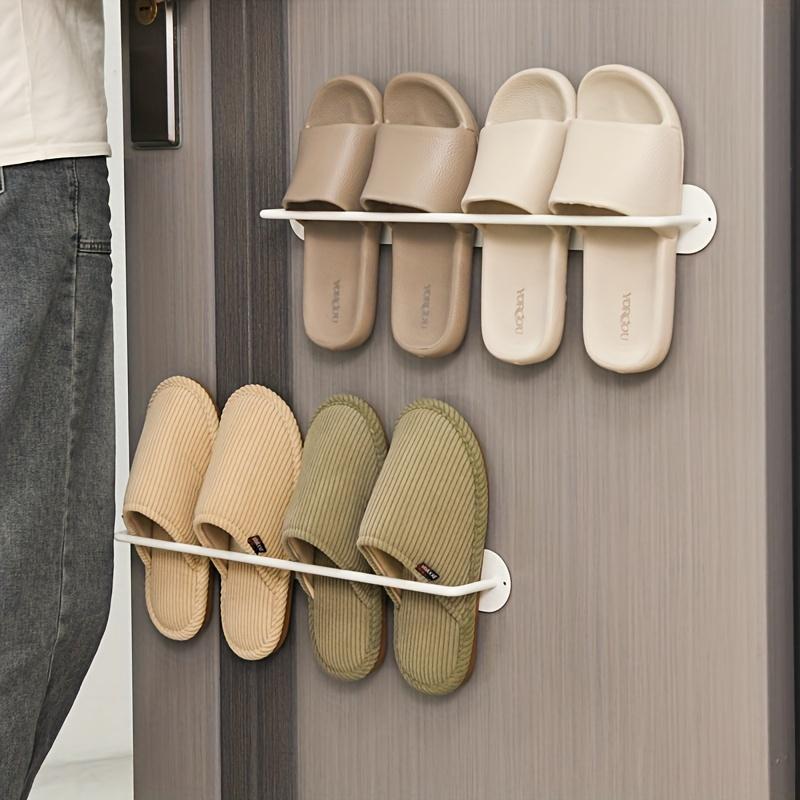 1 Magnetic Space Saving Slippers Rack Suitable for Bedroom Door Living Room Dormitory Iron Wall Mounted Small Shoe Storage Organizer White