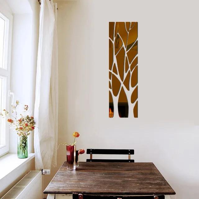Large Tree Mirror Wall Stickers 3D Acrylic Leaves Decorative Sticker Removable Mural for TV Background Home Room Wall Decor