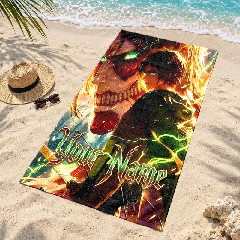 Attack on Titan Custom Name Beach towels also serve as bath towels summer essential a musthave for the outdoors the beach and the pool