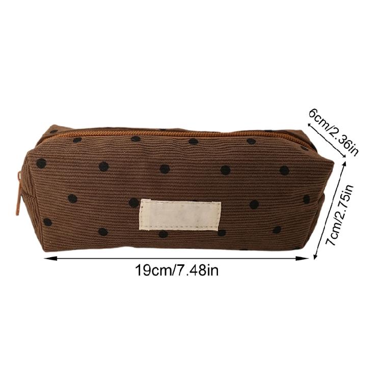 Dotted Print Fabric Pencil Case Big Capacity Pen Pouches Travel Makeup Storage Bag for School Offices Travel Daily Use