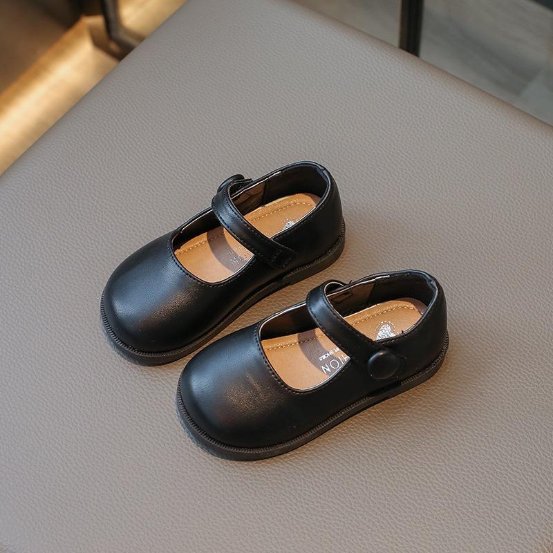 Fashion Little Girls Solid Color British Style Soft Sole Non Slip Leather Shoes