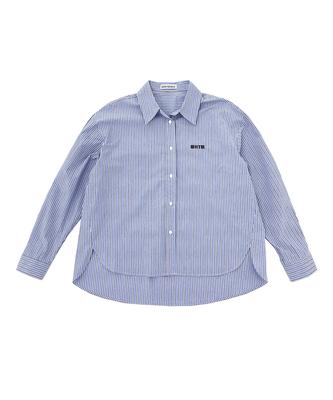 WHEN YOU MOVE Logo Stripe Asymmetrical Cotton Shirt Blue