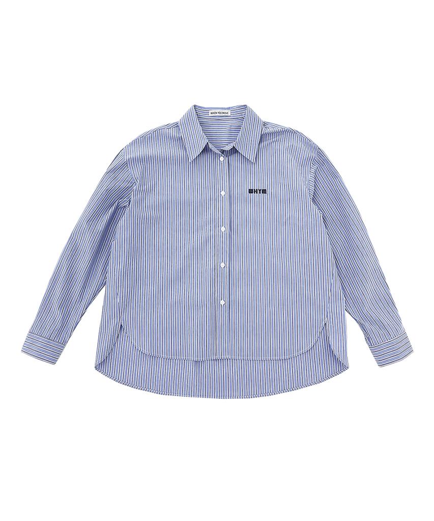 WHEN YOU MOVE Logo Stripe Asymmetrical Cotton Shirt Blue