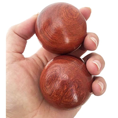 Set of 2 Wooden Exercise Balls, 5cm Diameter, Made from Solid Rosewood from Vietnam, Zen Style, Comes in a Drawstring Bag