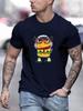 Unisex Crew Neck Tee Hip Hop Burger Cartoon Graphic Print Short Sleeve Oversized Male Daily Casual Soft Breathable Basic Wear Top