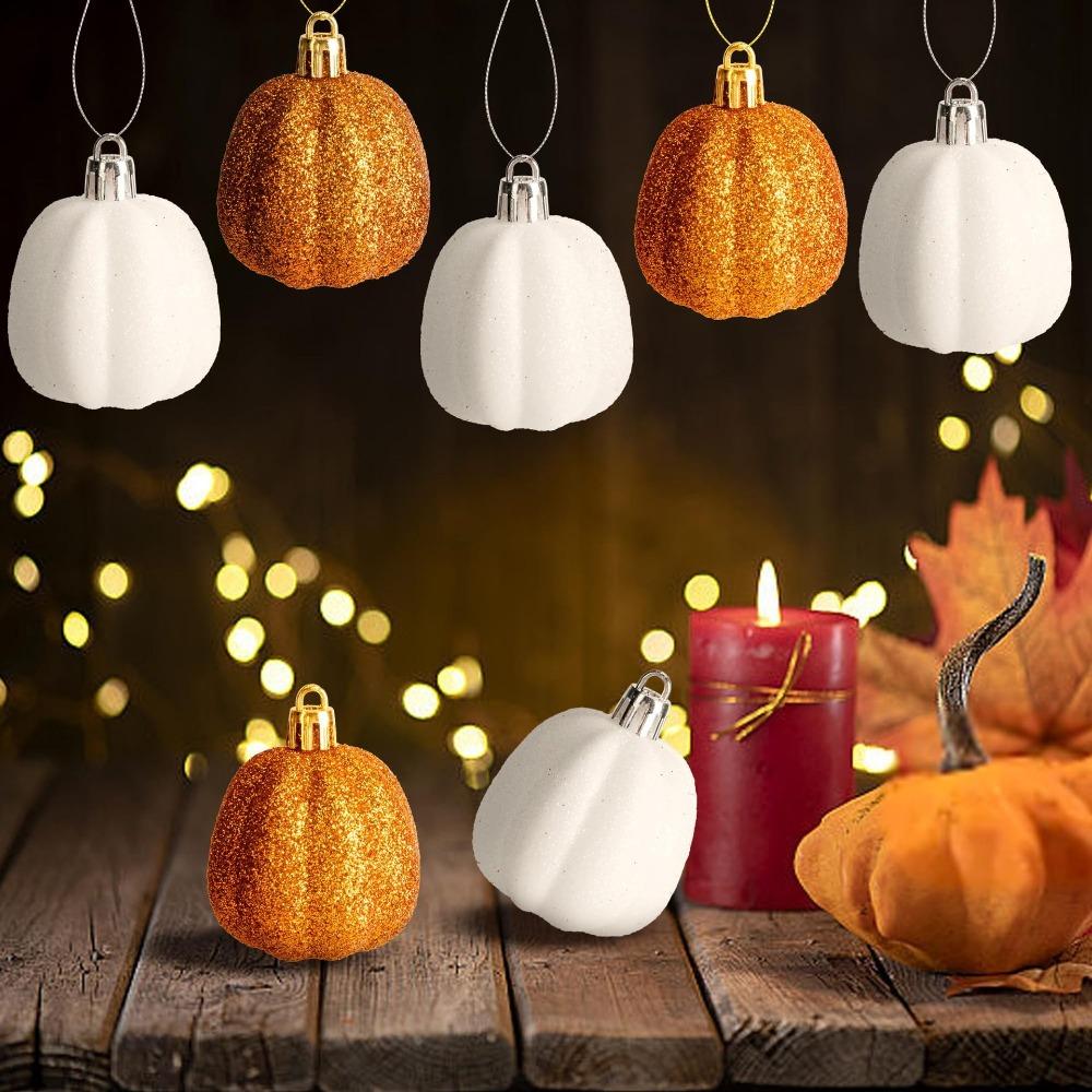 12pcs Plastic Pumpkin Hanging Ornaments Shining Thanksgiving Festival Decorative  Home Decoration
