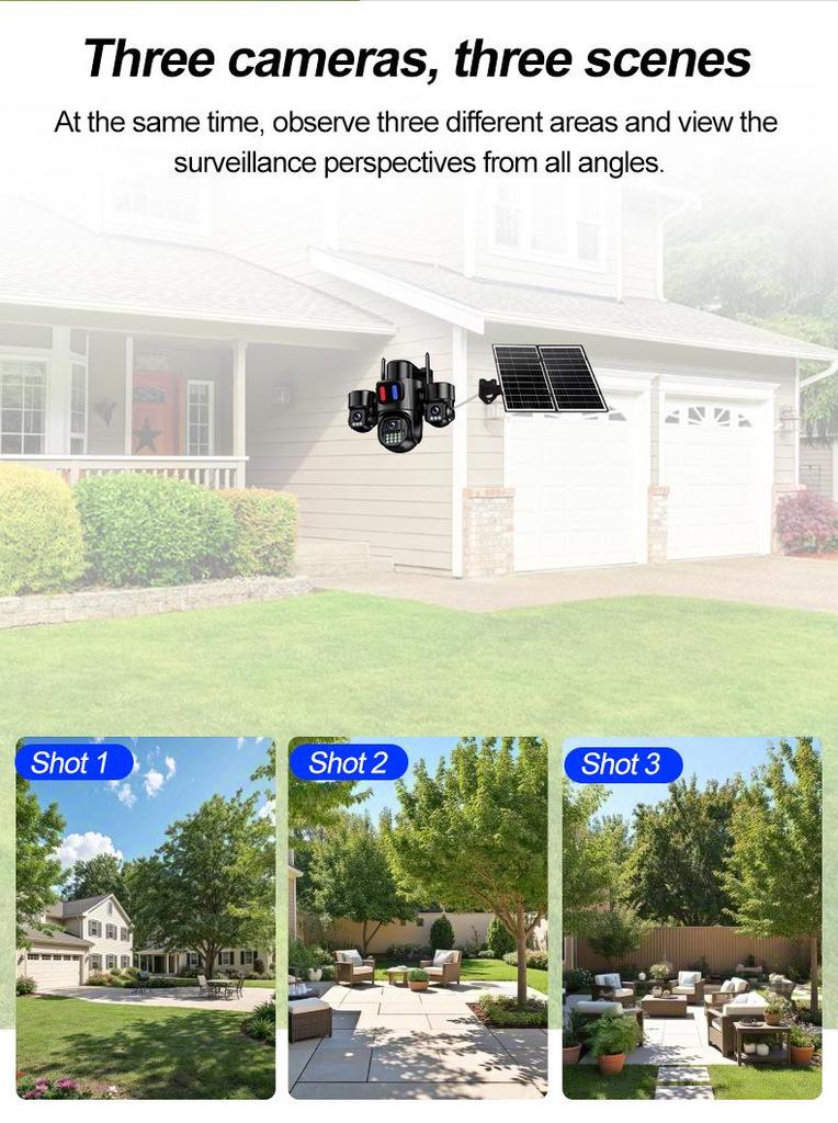 15MP Solar-Powered 8K Wireless Outdoor Security Camera with 3 Lenses & 4G Network