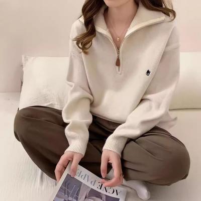 Women's Winter Half Zip Lapel Pullover Sweater